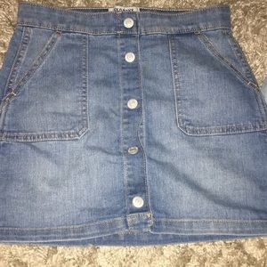 Long blue mini skirt